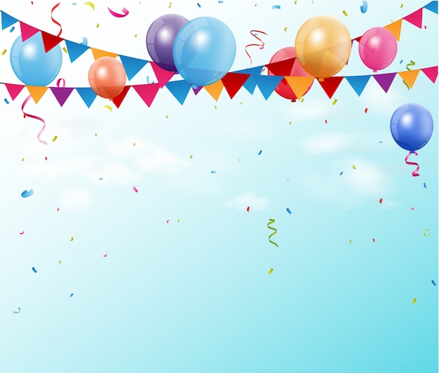 Drapeaux Et Ballons De Banderole D Anniversaire Colores Vecteur Premium