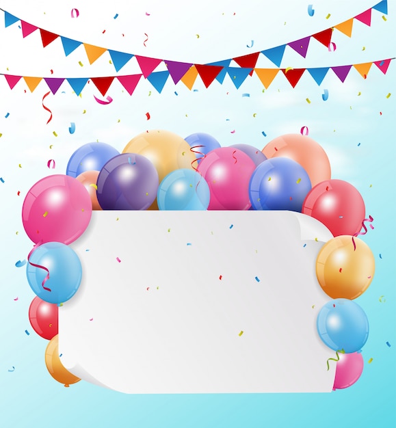 Drapeaux Et Ballons De Banderole D Anniversaire Colores Vecteur Premium