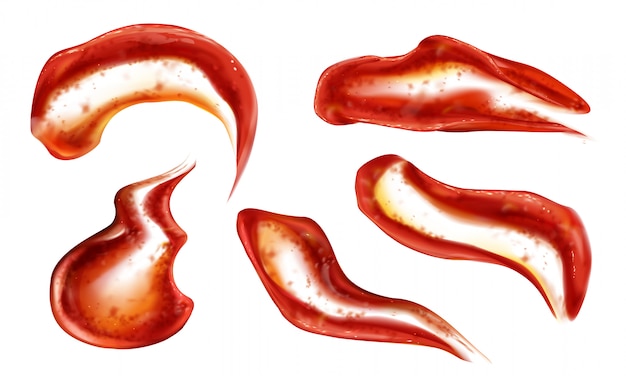 Éclaboussures De Ketchup En Vue De Dessus, Gouttes De Sauce Tomate Vecteur gratuit