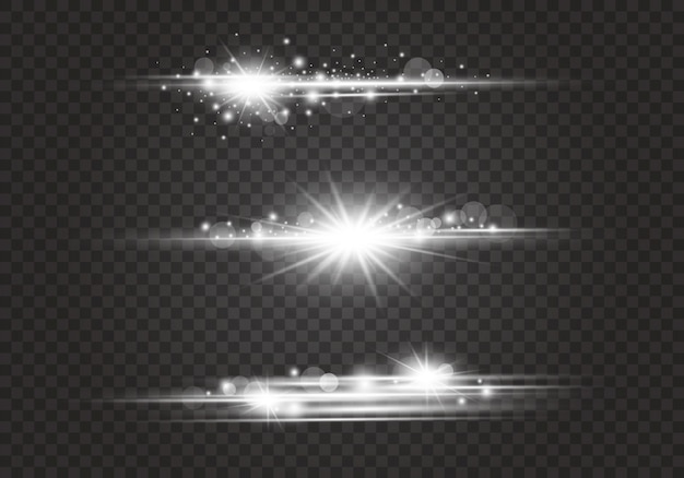 Éclairages d'objectif et effets de lumière sur fond transparent Vecteur Premium