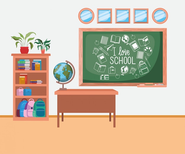 École, classe, à, tableau, tableau Vecteur gratuit