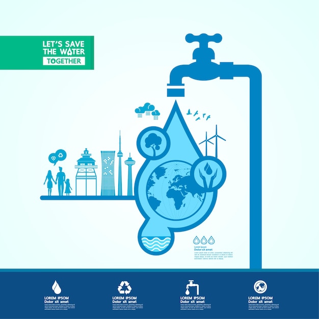 Economisez L Eau Pour L Illustration Du Monde De L Ecologie Verte Vecteur Premium