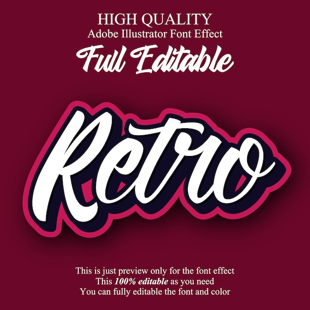 Effet de police de typographie éditable autocollant script rétro Vecteur Premium