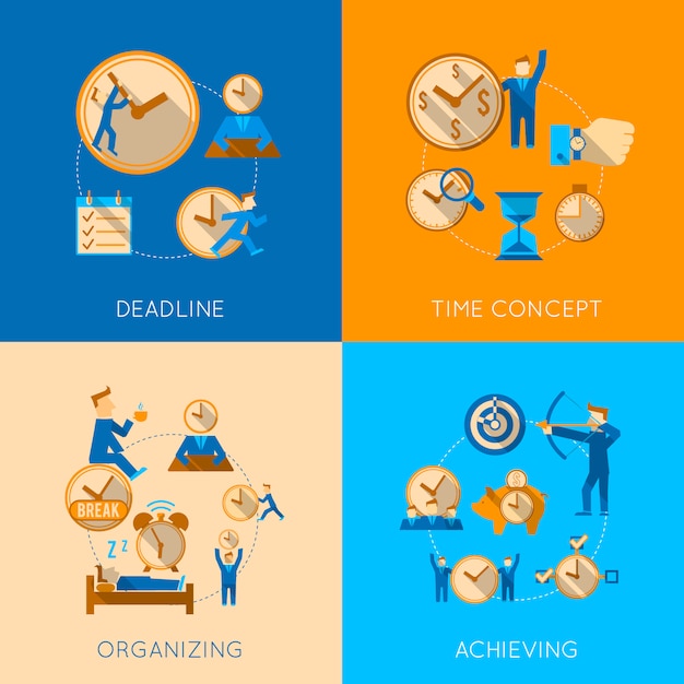 Efficacité de la gestion de la date limite de réunion organisé atteindre concept illustration vectorielle de composition plate isolé Vecteur gratuit