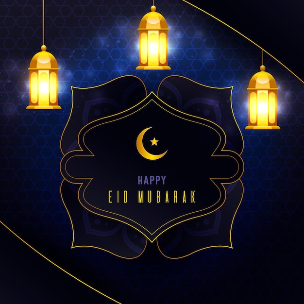 Eid Mubarak Réaliste Avec Des Lanternes Vecteur Gratuite