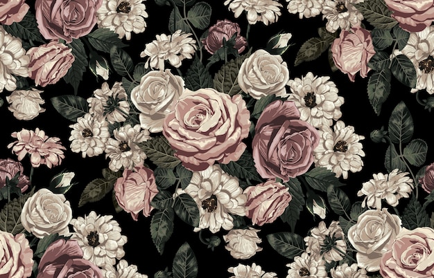 Élégant modèle sans couture de fleurs rustiques tons blush Vecteur Premium