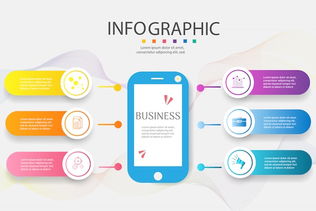 Élément graphique d'options de conception business modèle 6 options. Vecteur Premium