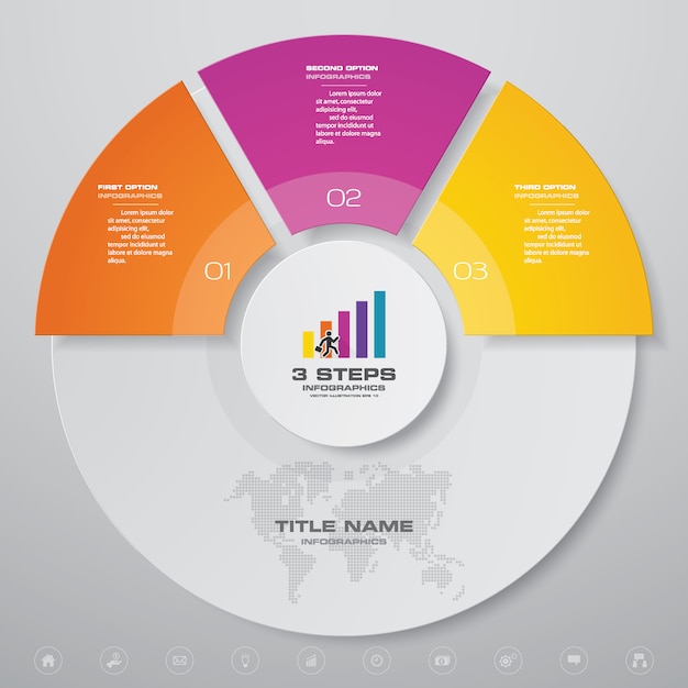 Élément d'infographie de diagramme de processus simple et modifiable en 3 étapes. Vecteur Premium