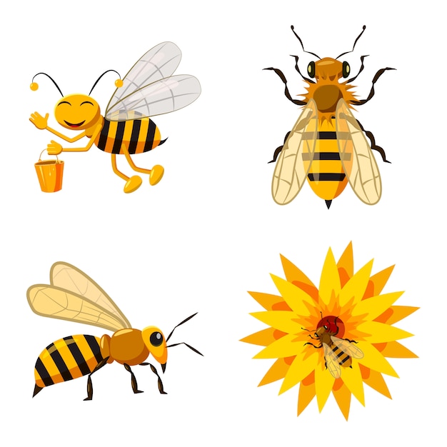 Elements D Abeilles Definies Jeu De Dessin Anime D Abeille Vecteur Premium