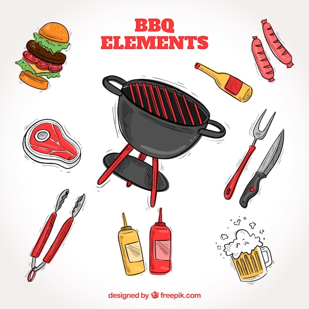 Éléments De Barbecue Bbq Mignons Dessinés à La Main Vecteur Gratuite