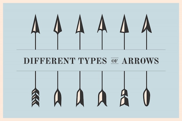 Éléments de conception différents types de flèches dans un style rétro pour le signe de la navigation Vecteur Premium