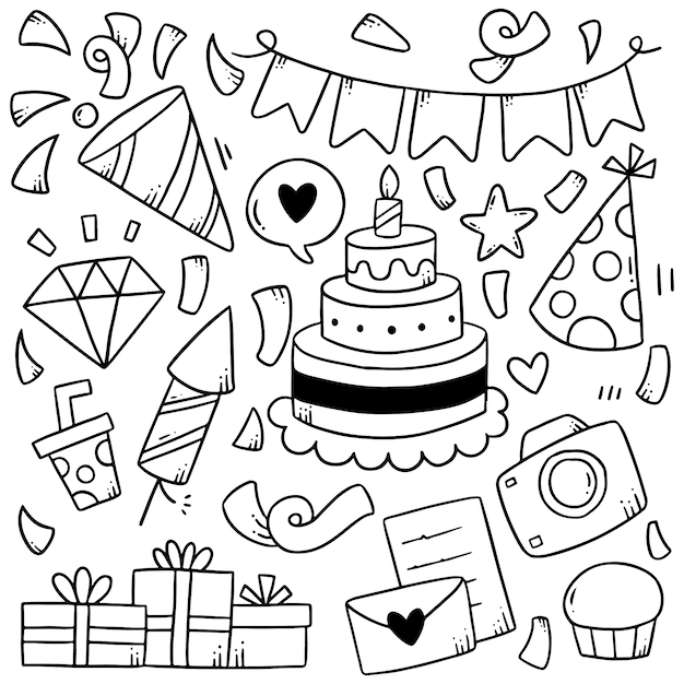 Éléments dessinés à la main parti doodles Vecteur Premium