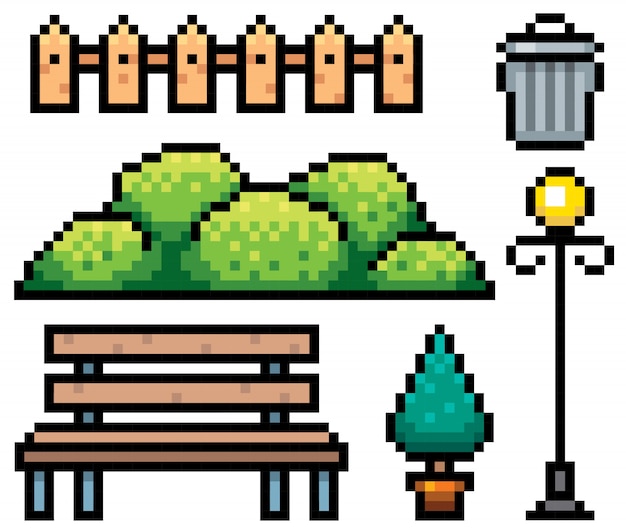 Éléments du parc conception de pixels Vecteur Premium