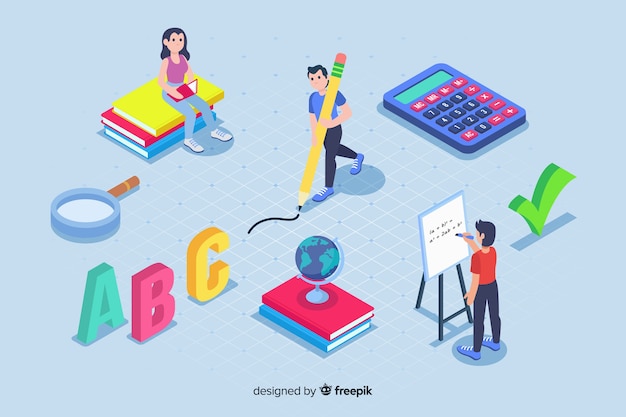 Eléments e-learning en style isométrique Vecteur gratuit