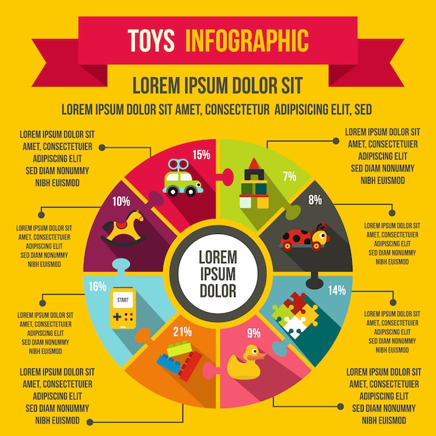 Éléments d'infographie de jouets dans un style plat pour n'importe quelle conception Vecteur Premium