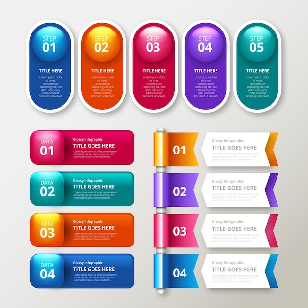 Éléments infographiques réalistes brillants Vecteur gratuit