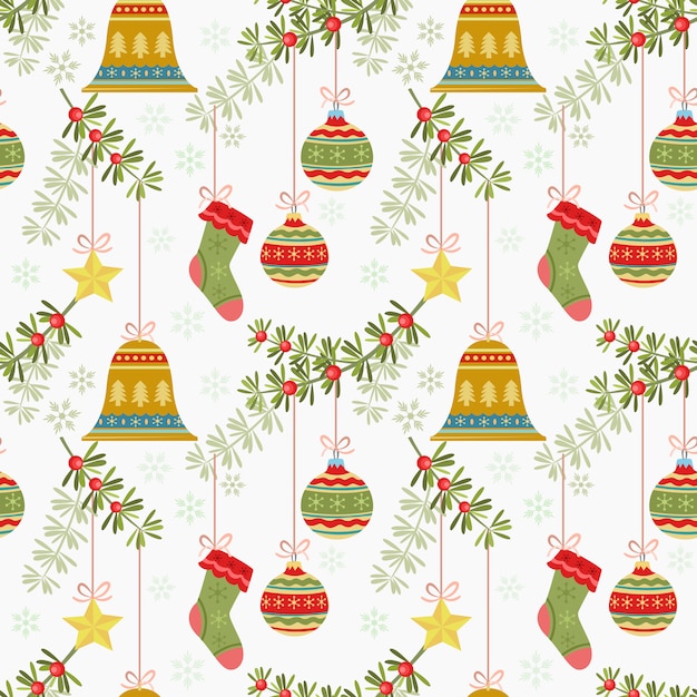 Éléments de noël chaussette motif de cloche boule balle. Vecteur Premium