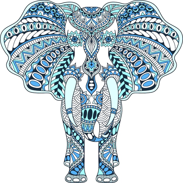 Elephant Indien Decore En Bleu Vecteur Premium