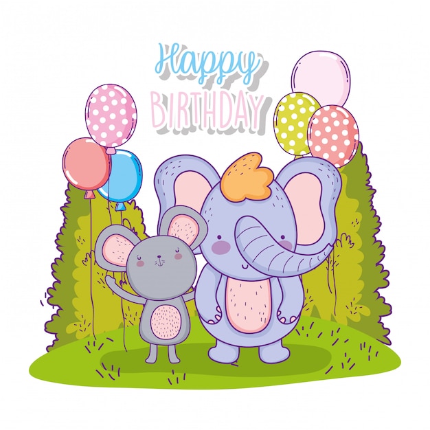 Elephant Et Koala Joyeux Anniversaire Avec Des Ballons Vecteur Premium