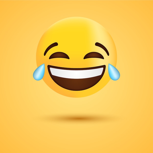 Emoji De Rire Heureux Avec Des Larmes Ou Un Visage D Emoticone Drole Pour Le Reseau Social Vecteur Premium