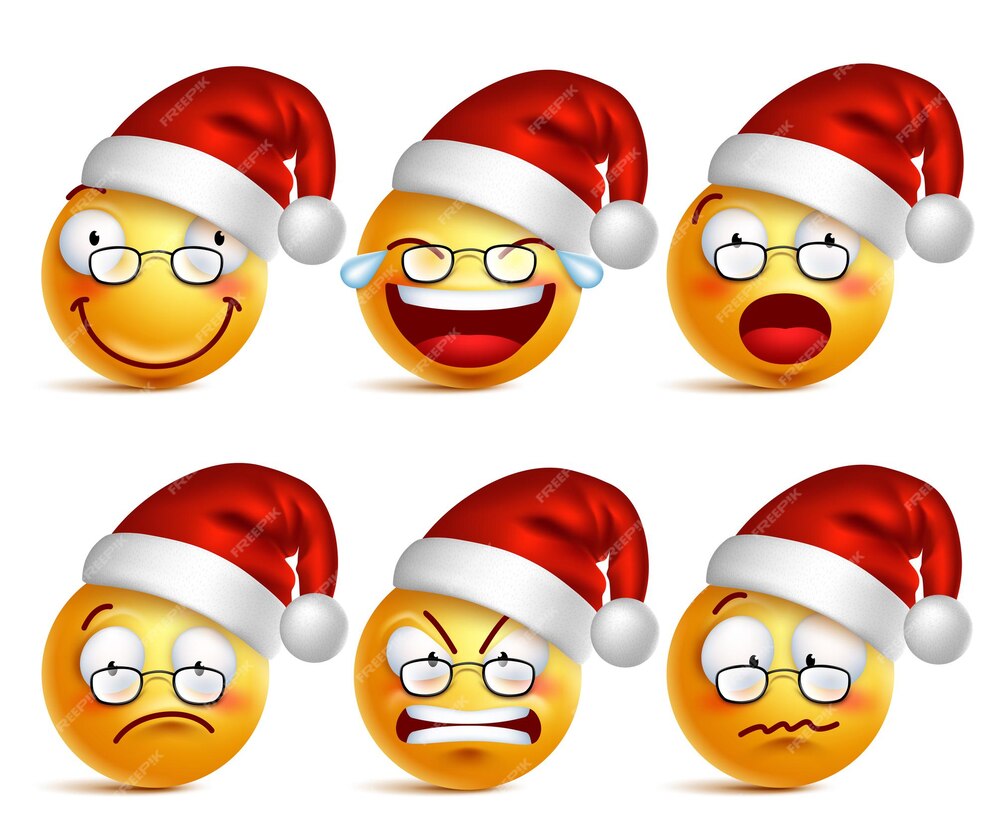 Emoji Visage D'émoticônes Jaunes Du Père Noël Avec Ensemble D ...