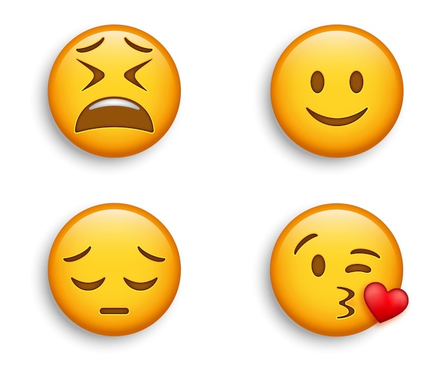 Emojis Populaires Emoji Triste Pensif Avec Un Visage Legerement Souriant Et Une Emoticone Fatiguee Affolee Visage Soufflant Un Baiser Vecteur Premium