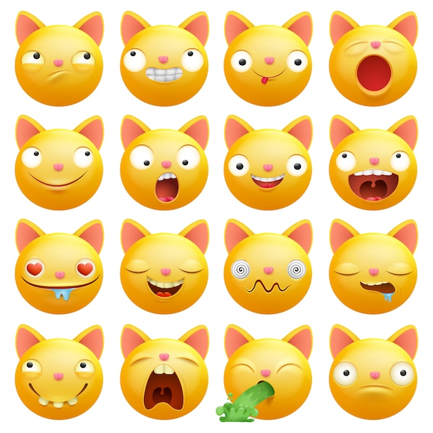 Emoticones De Chat Jaune Personnages De Dessins Animes Vecteur Premium