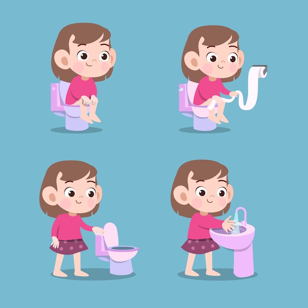 Enfant Utilisant Des Toilettes Caca Illustration Vectorielle Isolee Vecteur Premium