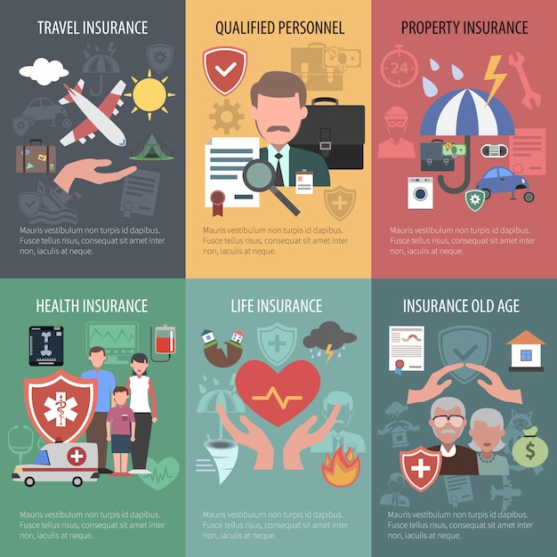 Ensemble d'affiches d'assurance Vecteur gratuit