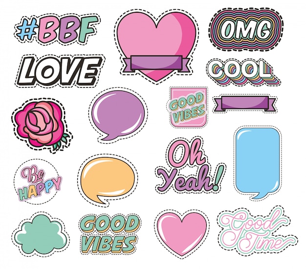 Ensemble d'amour et de messages style pop art Vecteur gratuit