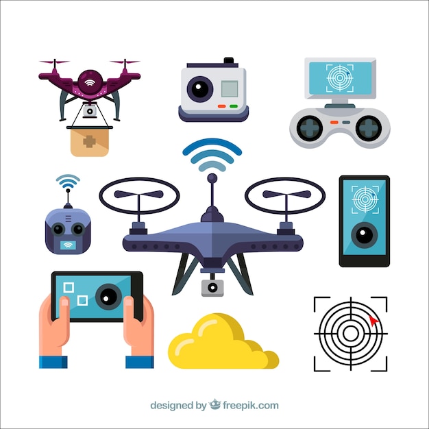 Ensemble amusant d'éléments drones Vecteur gratuit