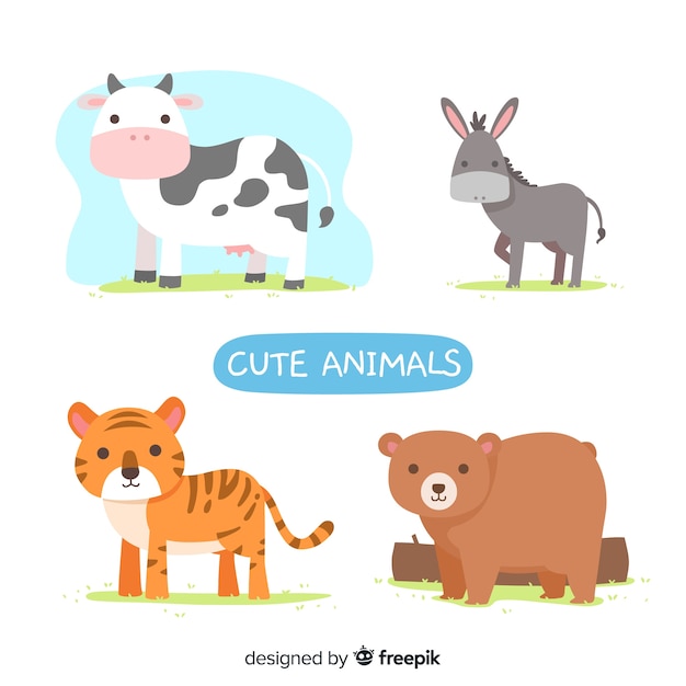 Ensemble d'animaux illustrés mignons Vecteur gratuit