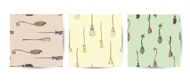 Ensemble De Balai Doodles Modèles Sans Soudure Vecteur Premium