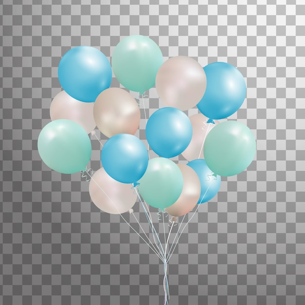 Ensemble De Ballon D Helium Argent Bleu Vert Isole Dans L Air Ballons De Fete Givres Pour L Evenement Decorations De Fete Pour Anniversaire Anniversaire Celebration Vecteur Premium