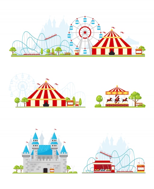 Ensemble de bannière de parc d'attractions Vecteur gratuit