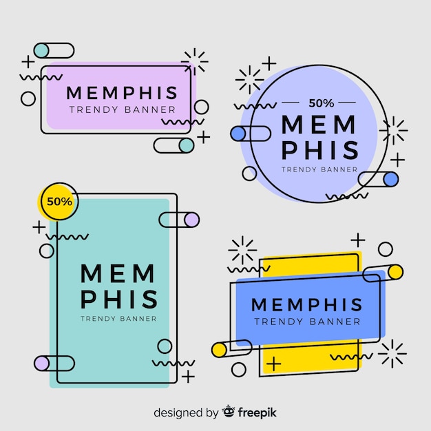Ensemble de bannière de vente de style coloré memphis Vecteur gratuit