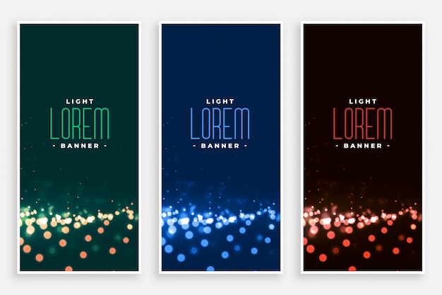 Ensemble de bannières de lumières bokeh belle Vecteur gratuit