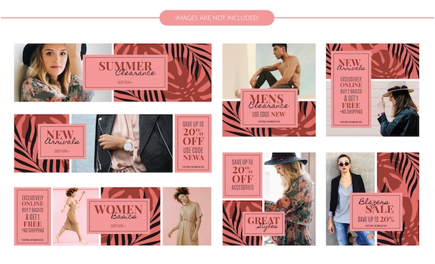 Ensemble de bannières de mode modèle été Vecteur Premium