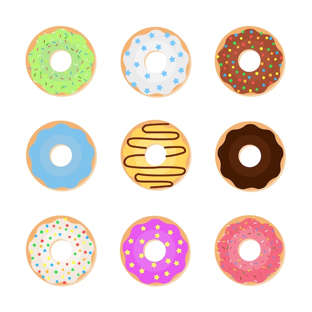 Ensemble de beignets colorés. illustration vectorielle de beignets sucrés Vecteur Premium