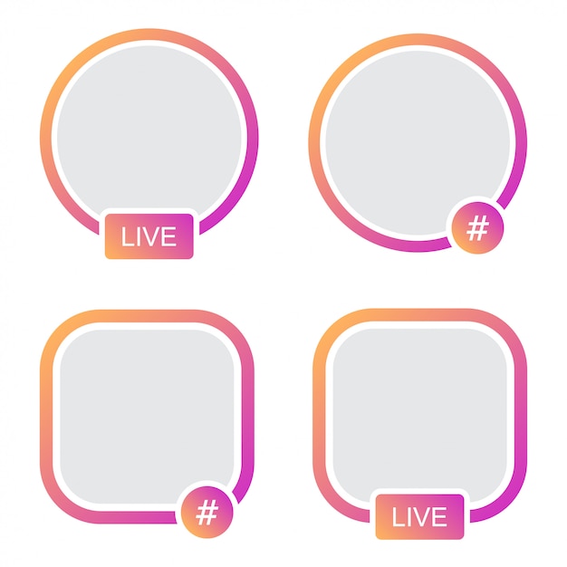 Ensemble de cadre d'avatar d'icônes. hashtag live stories en streaming vidéo Vecteur Premium