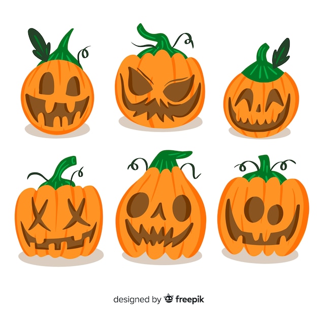 Ensemble de citrouilles d'halloween effrayant Vecteur gratuit