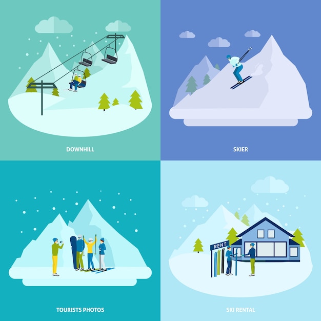 Ensemble de concept de design de repos actif en hiver Vecteur gratuit