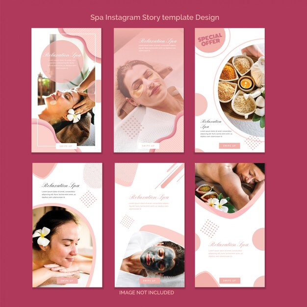 Ensemble de conception de modèle d'histoire instagram avec thème spa, bannière de vente verticale Vecteur Premium