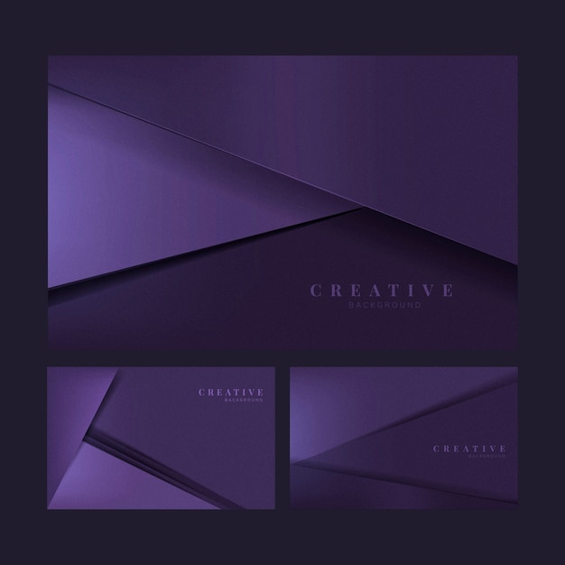 Ensemble de conceptions de fond créatif abstrait en violet foncé Vecteur gratuit