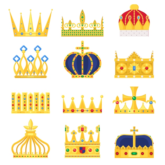 Ensemble couronne d'or du roi Vecteur Premium