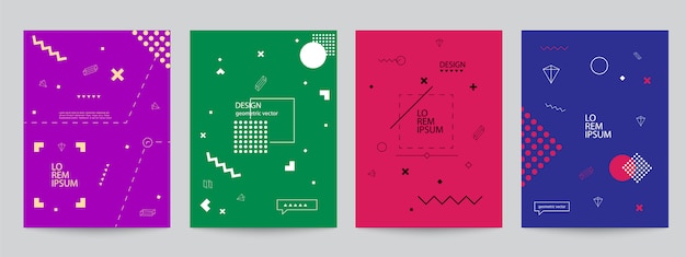Ensemble de couvertures colorées au design minimal et aux formes géométriques Vecteur Premium
