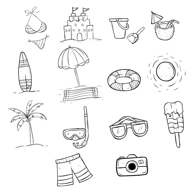 ensemble d 39 icones de l 39 ete avec doodle ou style de dessin a la main