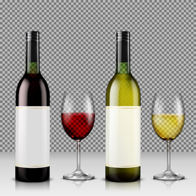 Ensemble Dillustration Vectorielle Réaliste De Bouteilles De Vin En Verre Et De Verres Au Vin 