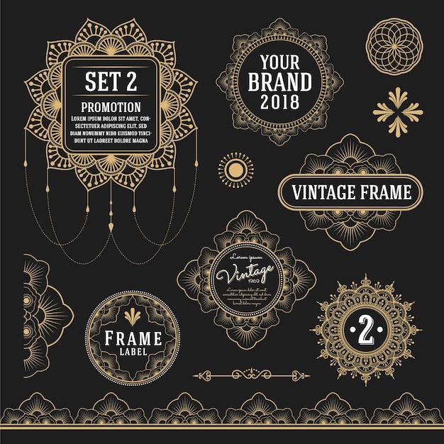 Ensemble de rétro éléments de conception graphique vintage pour le cadre, les étiquettes, les symboles de logo et les objets décoratifs Vecteur gratuit Ensemble de rétro éléments de conception graphique vintage pour le cadre, les étiquettes, les symboles de logo et les objets décoratifs Vecteur gratuit