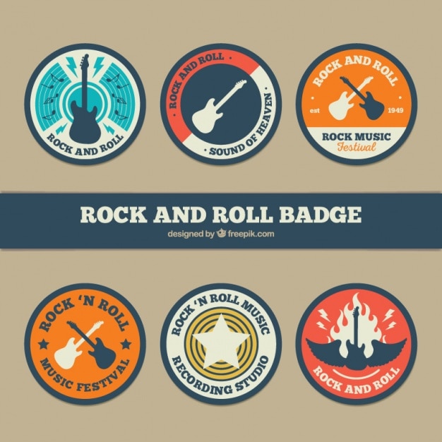 Ensemble De Six Rock And Roll Badges Ronds Télécharger Des Vecteurs Gratuitement 